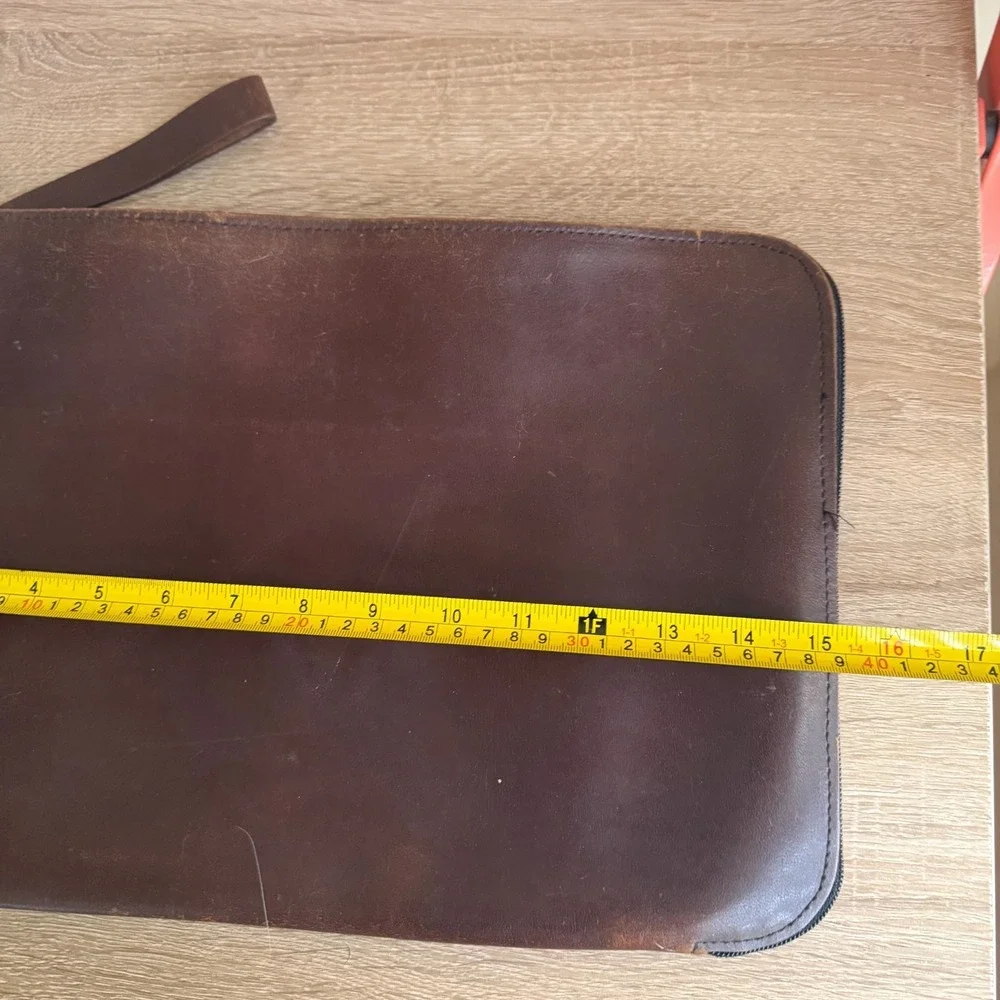 Vintage Leather Brown Zip Document Case Laptop Sleeve Solid Pattern  Double Zip